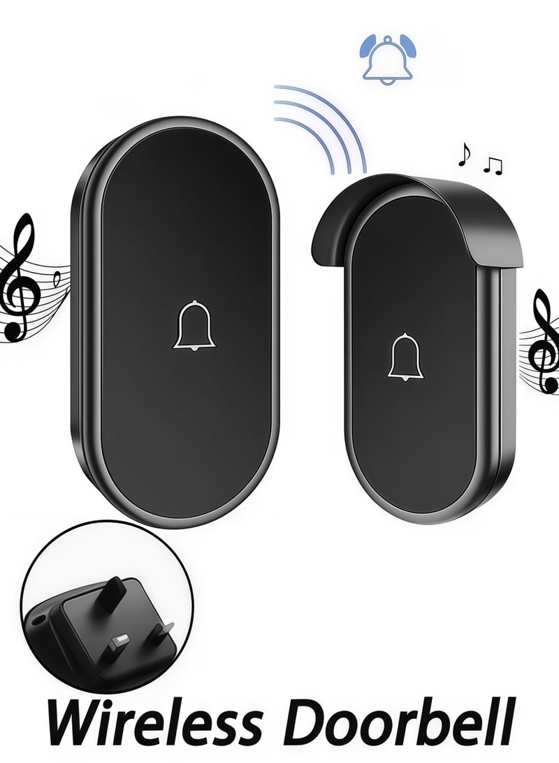 Wireless Doorbell,IP44 Waterproof Wireless Doorbell,Adjustable Volume Wireless Chime,Wireless Doorbell with Light Indicator, 60 Chimes & 5 Volume Levels,Long Range Strong Wall Penetration, Easy Pairing Wireless Door Chime Kit,for Home, Apartment, Office, Warehouse,Hotel,Dormitory,Elderly, Hearing Impaired - Image 1